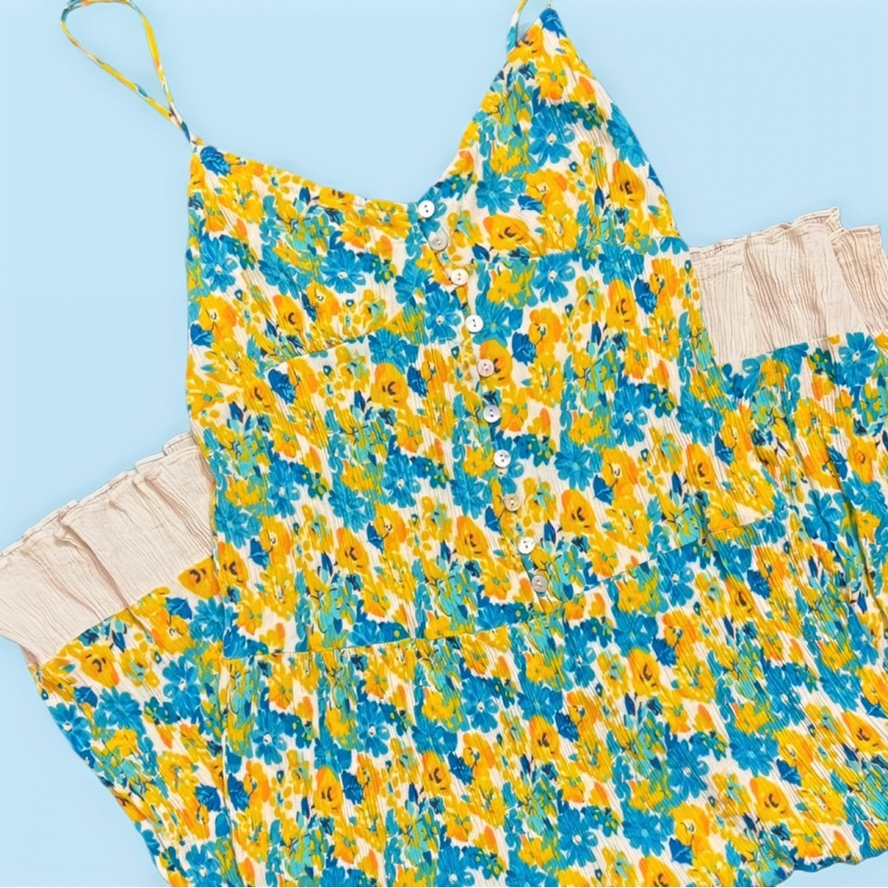 Floral Babydoll Sundress with Yellow and Blue Pattern